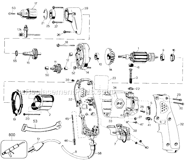 Page A Diagram and Parts List for 1180-09 Type 3 Black and Decker Electric Drill
